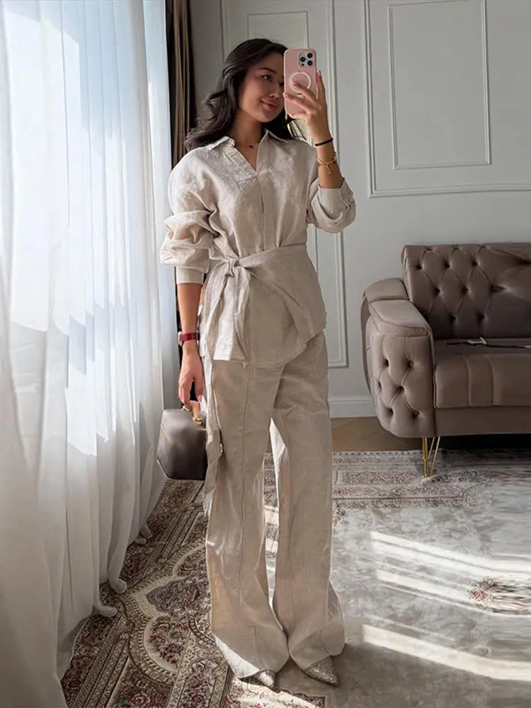 Chin.Sweety Women's Casual Linen Pants Set for Spring Summer