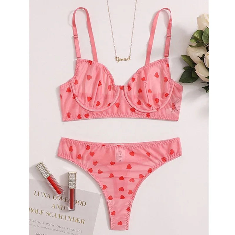 Lace Push-up Bra and Brief Set for Women in Floral Style