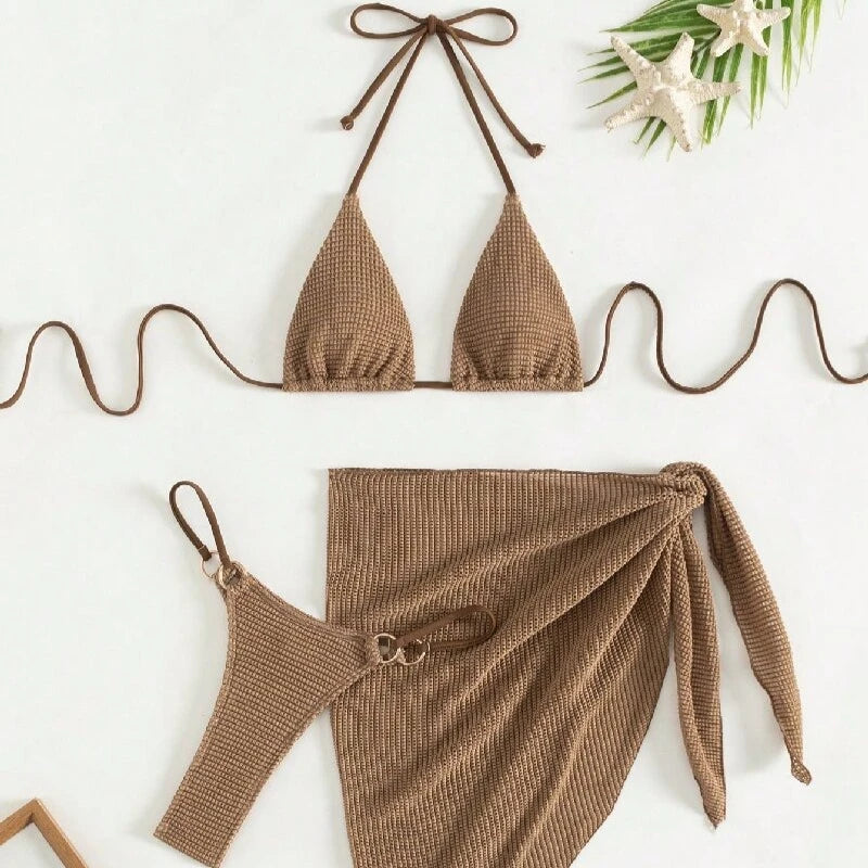 Stylish Halter Push Up Bra Bikini Set for Women in Polyester