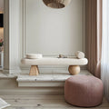 Modern White Cream Lounge Bench with Teddy Boucle Fabric