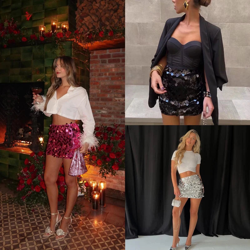 Bodycon Sequin Skirt for Women High Waist Mini Style