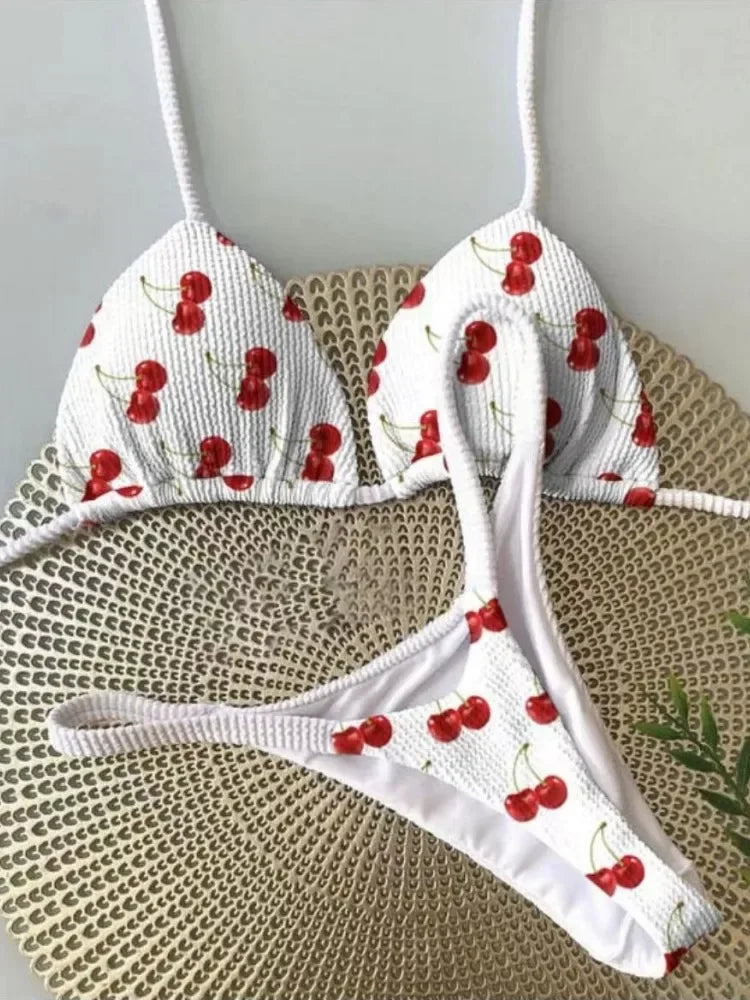 2024 Brazilian Bikini Women Suit with Cherry Print Design
