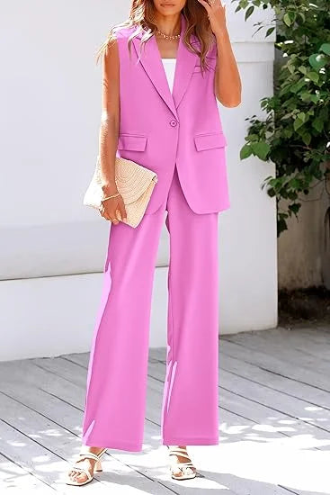 Burgundy Women's 2 Piece Sleeveless Suit Vest by MALEY LifeStyle