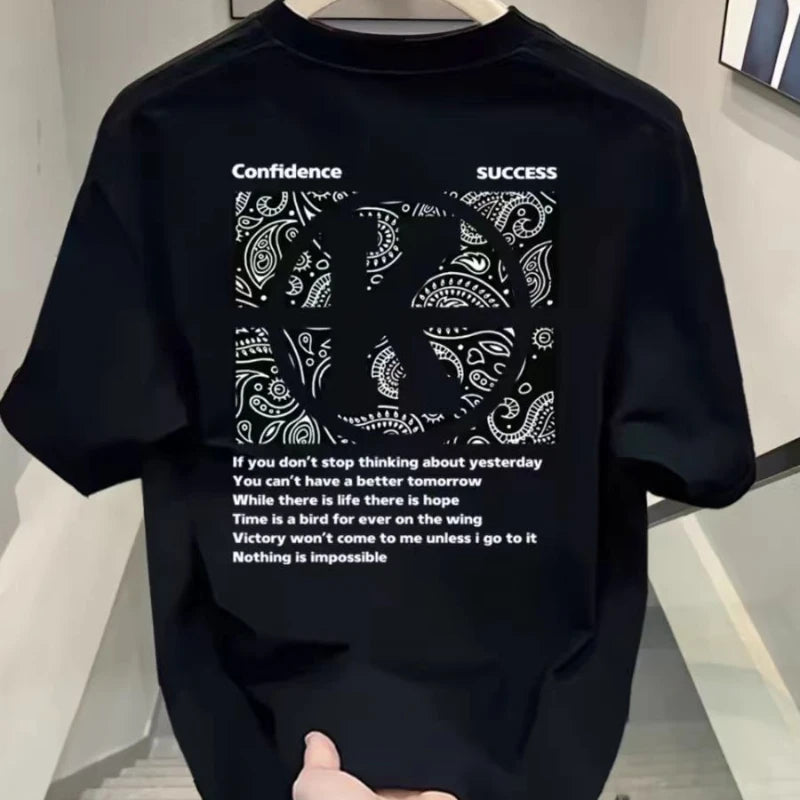 American Style Trend Fashion Pure Cotton Men Matching Outfits New Summer O-Neck Printing Casual Half Sleeve Loose T-Shirts Tops