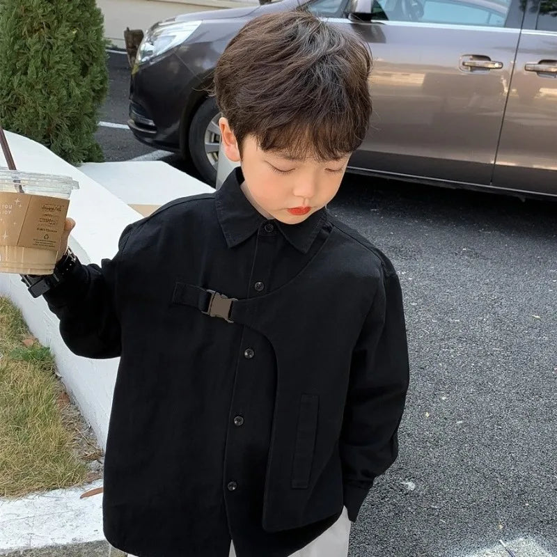 Korean Style Boys Long Sleeve Shirt in Soft Cotton