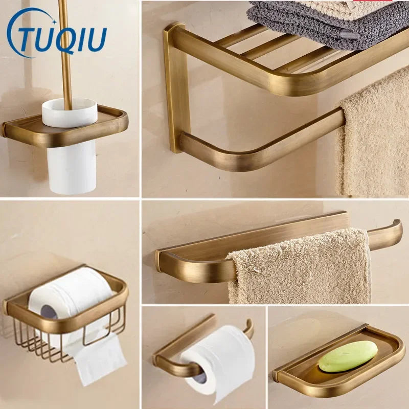 Antique Bronze Bathroom Hardware Set with Towel Rack and Shelf