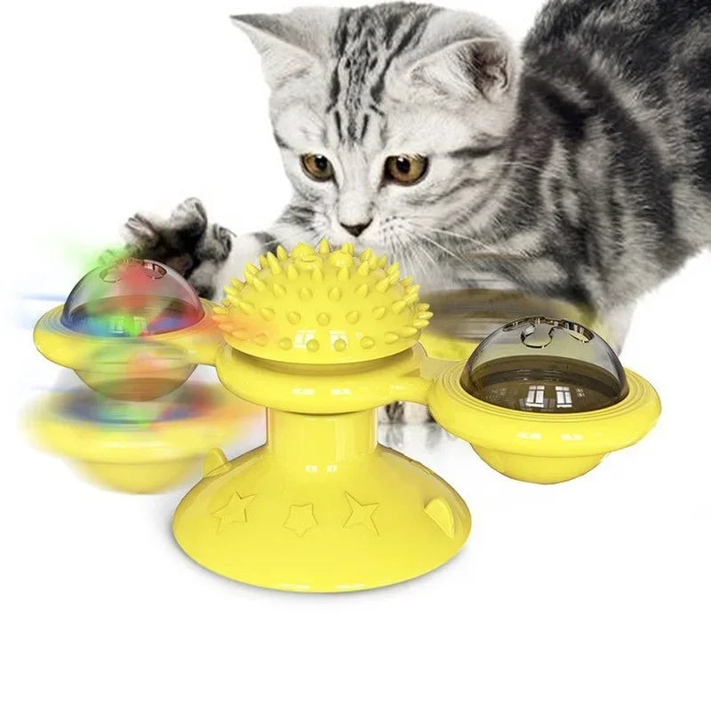 Interactive Windmill Cat Toy for Kittens with Turntable Design