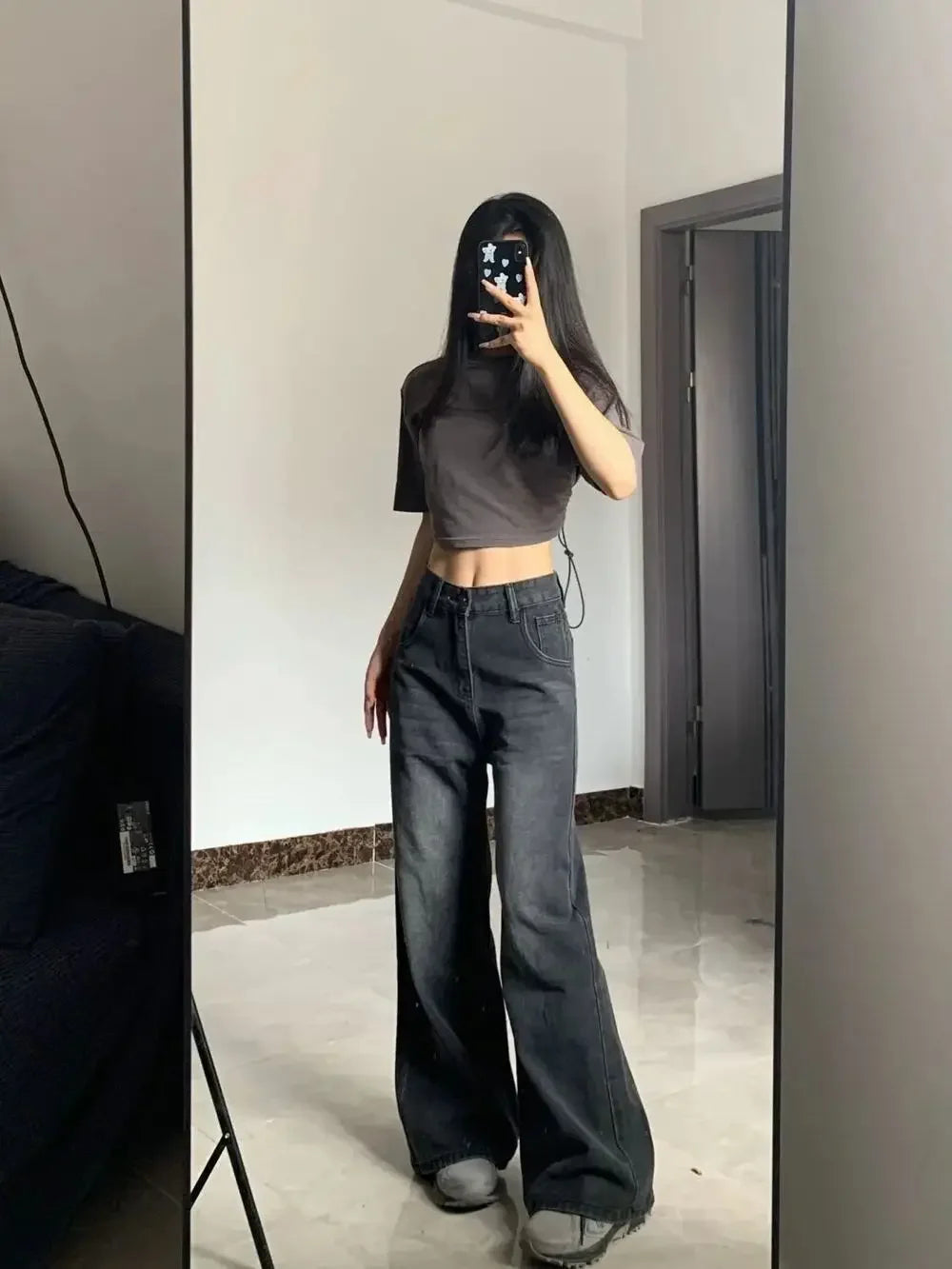 High-waisted Loose-fit Bell Bottom Jeans for Women Plus-size