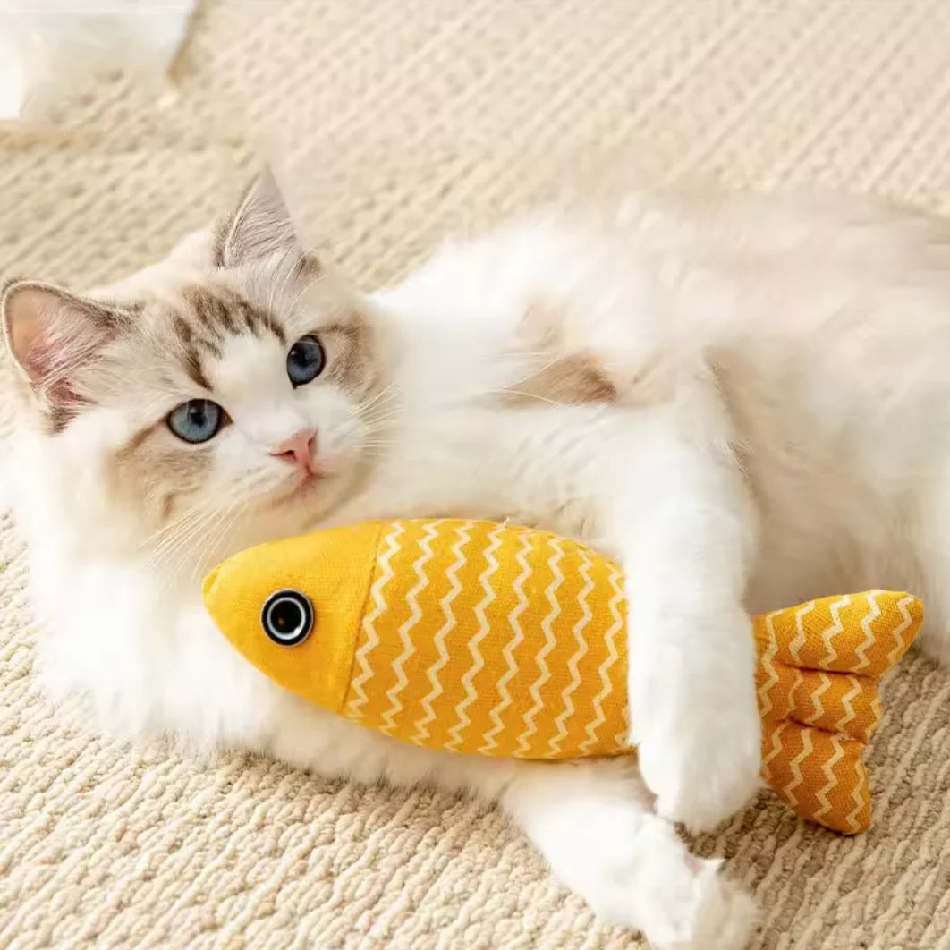 Linen Fish Pillow Cat Chew Toy for Training and Play