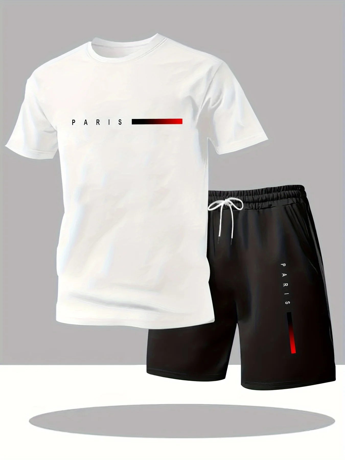 Men's Summer T-Shirt and Shorts Set Casual Relaxed Fit Sporty Crew Neck Short-Sleeve T-Shirt Paris Letter Print Two-Piece Set