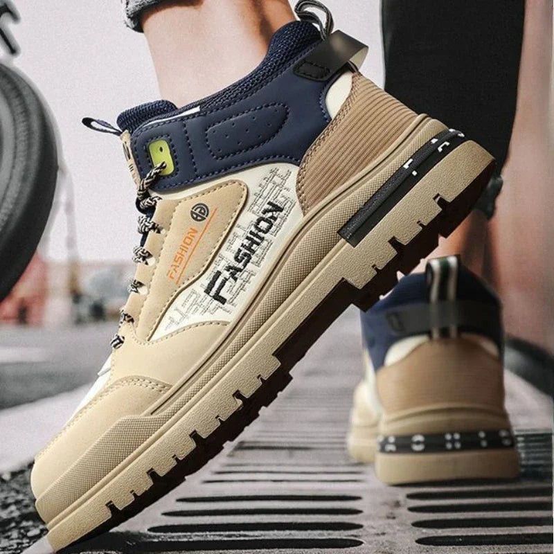 YEAE Men High Top Lace-Up Sneakers for Outdoor Walking