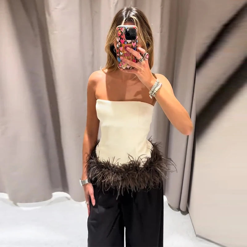 Chin.Sweety Sexy Feather Patchork Sling Dress for Women