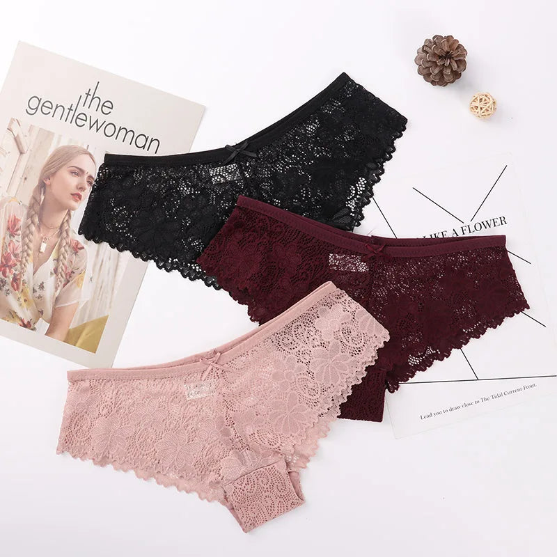 Lace Hollow Briefs Set for Women in Multiple Colors