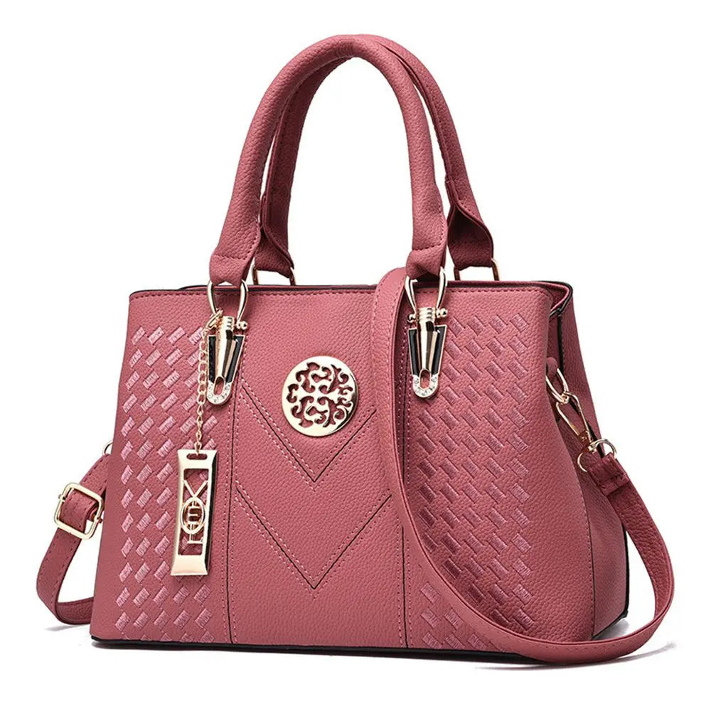 Embroidered PU Handbag for Women - Large Capacity Tote