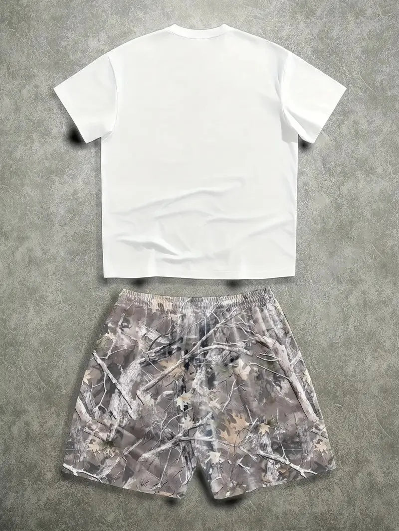The 2025 summer new men's set features street casual hip-hop fashion comfort and softness with 3D pattern prints