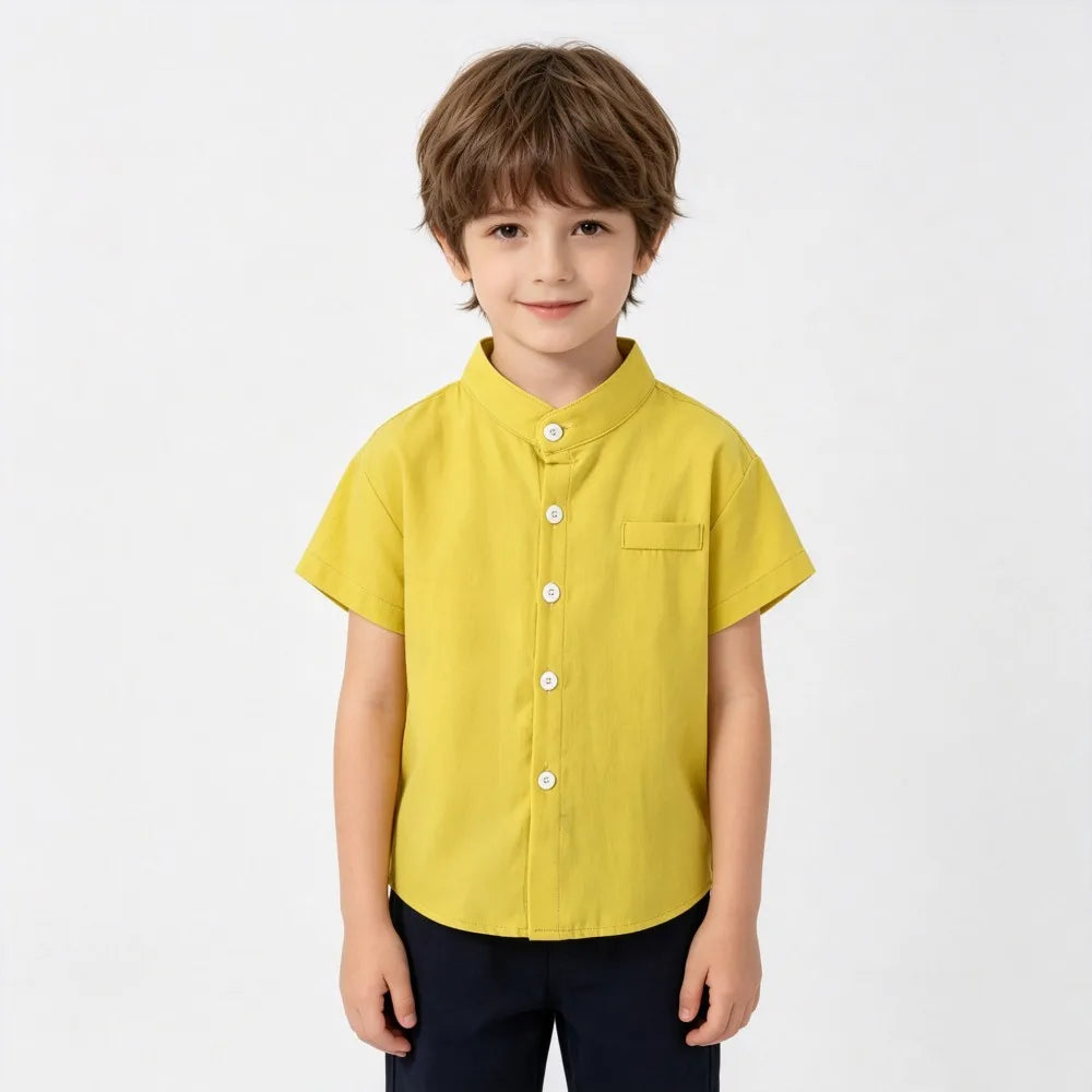 Boys Cotton Short Sleeve Dress Shirt Blouse for Summer