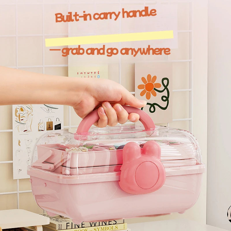 Cute Pink 3 Layer Jewelry Storage Box for Girls Accessories