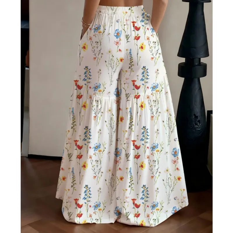 High Waist Floral Wide Leg Pants for Women by sellysea