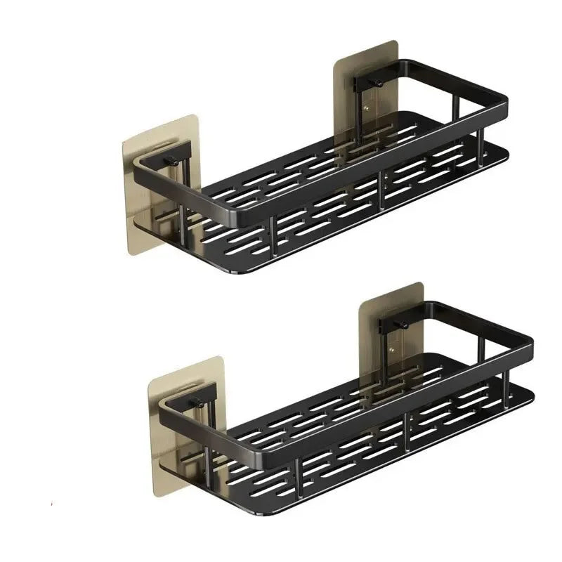 Black Space Aluminum Bathroom Storage Rack with No-Drill Mount