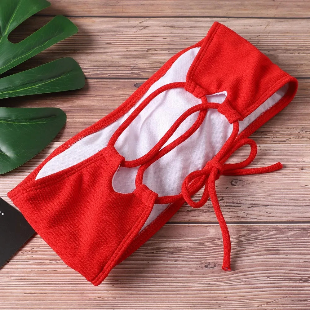 Elegant Solid Color Strapless Bikini Set for Women
