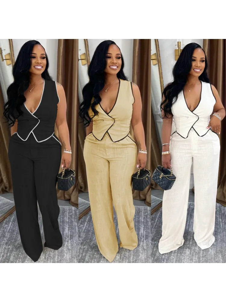 Elegant Black Two Piece Women Set for Summer 2025
