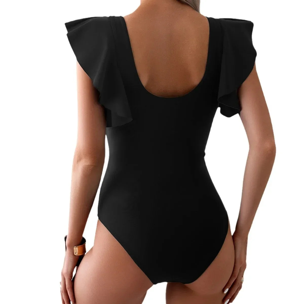 V Neck Tummy Control Women's Bikini Swimsuit with Ruffles