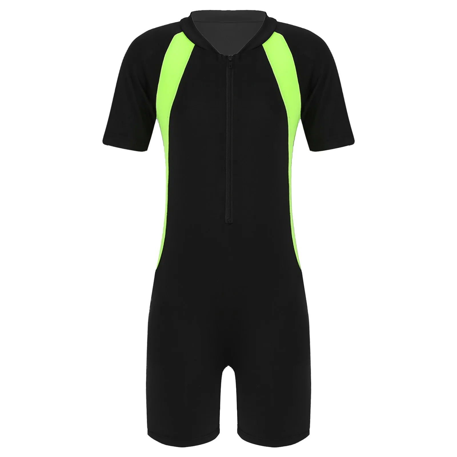 Girls Short Sleeve Wetsuit Swimsuit with Zippered Closure