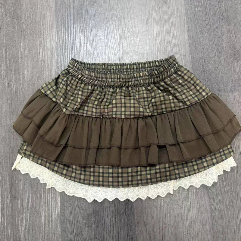 Japanese Y2k Ruffled Plaid Skirt for Women in Casual Style