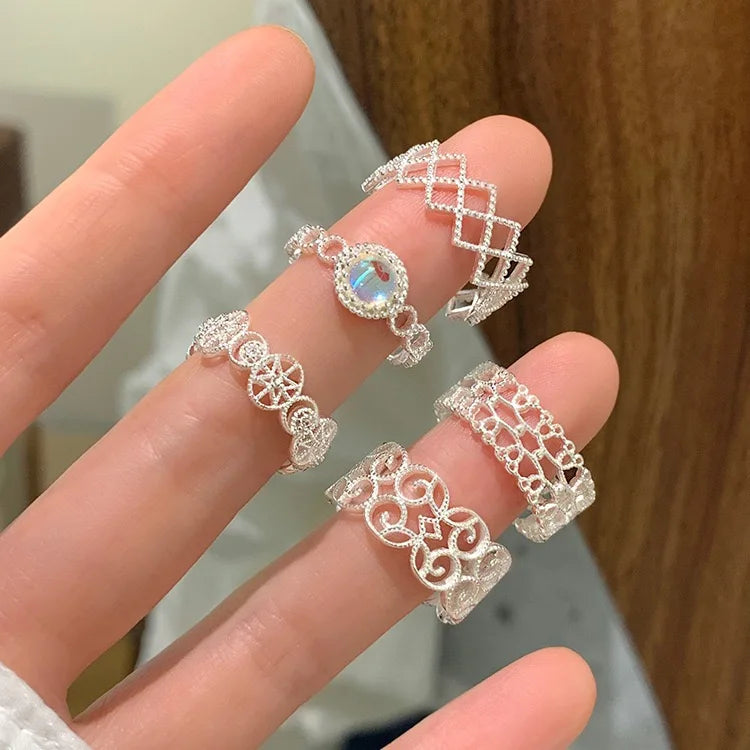 Geometric 925 Sterling Silver Rings for Women Adjustable CZ