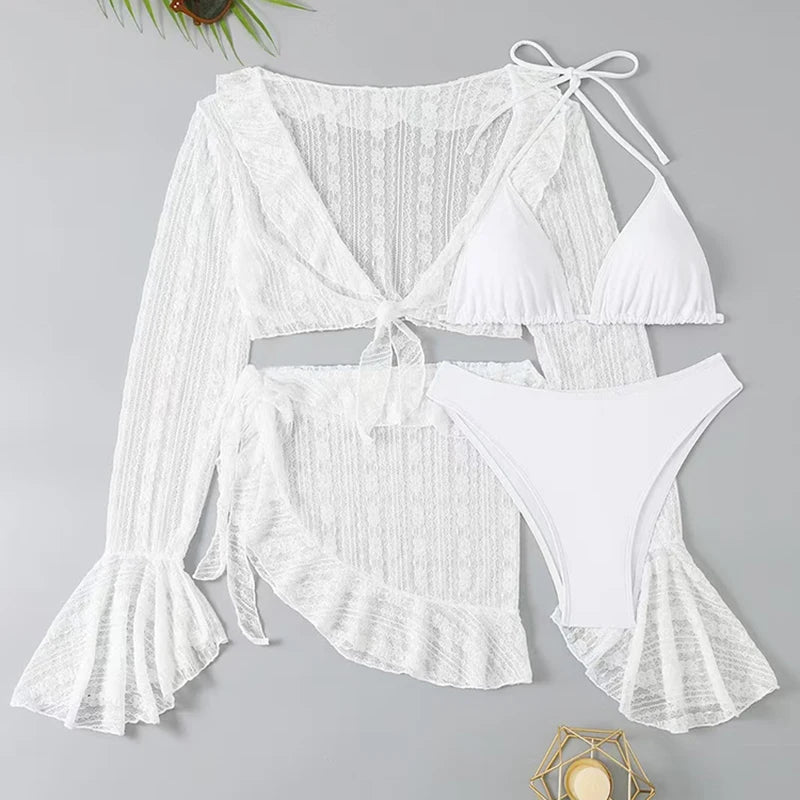 Chisalis Solid Bikini Set with Long Sleeve Cover-up