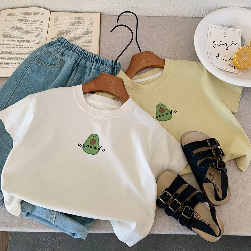 MILANCEL Summer Kids Cartoon Avocado T-Shirt for Boys and Girls