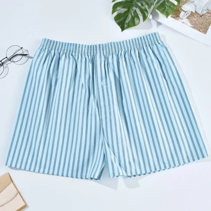 Comfortable Cotton Boxer Shorts for Men in Striped Plaid