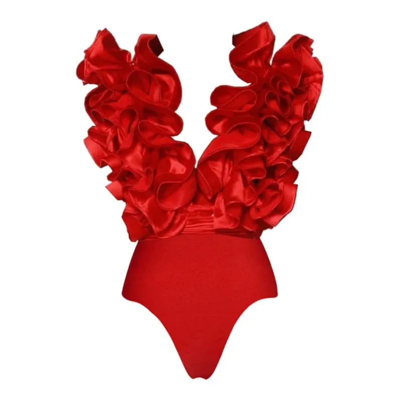 Ruffle Print Bikini Bodysuit Swimwear for Women