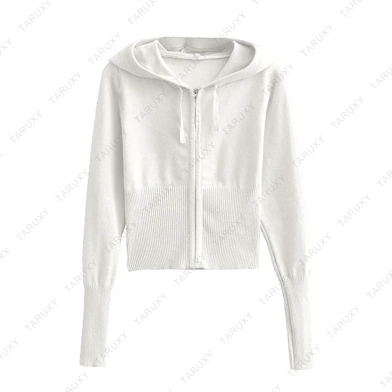 TARUXY Women Zipper Hoodie Set with Flare Pants for Casual Wear