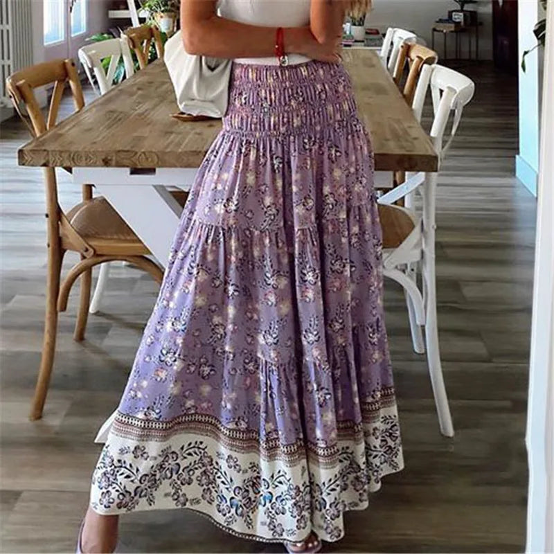 Casual Bohemian Floral Print Skirt for Women