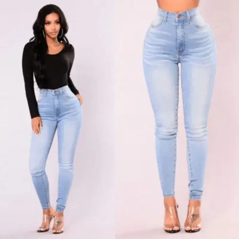High Waist Denim Skinny Jeans for Women with Pockets