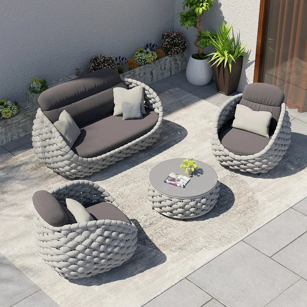 Modern Outdoor Garden Sofa Set with Aluminum Frame and UV-resistant Cushions