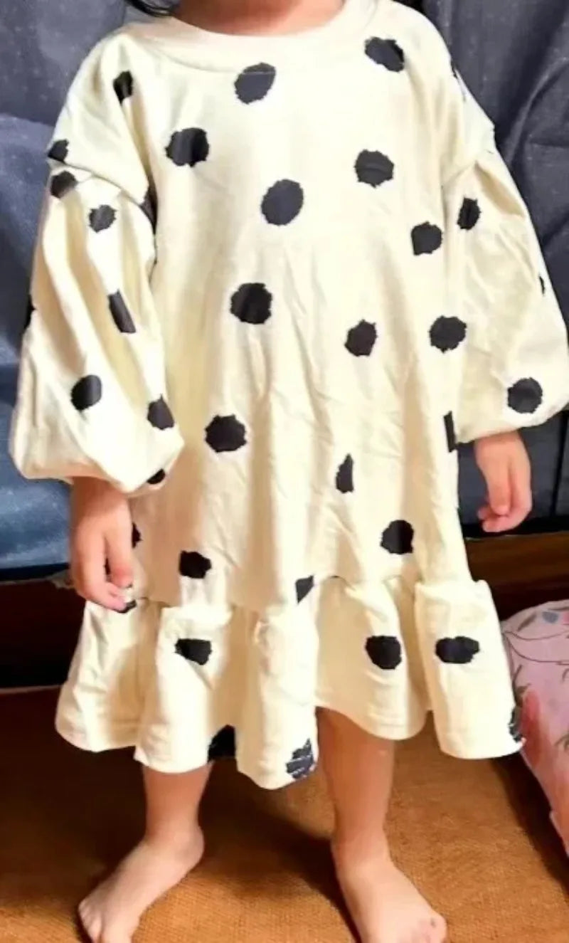 Korean Girls' Pleated Dress with Cartoon Strawberries