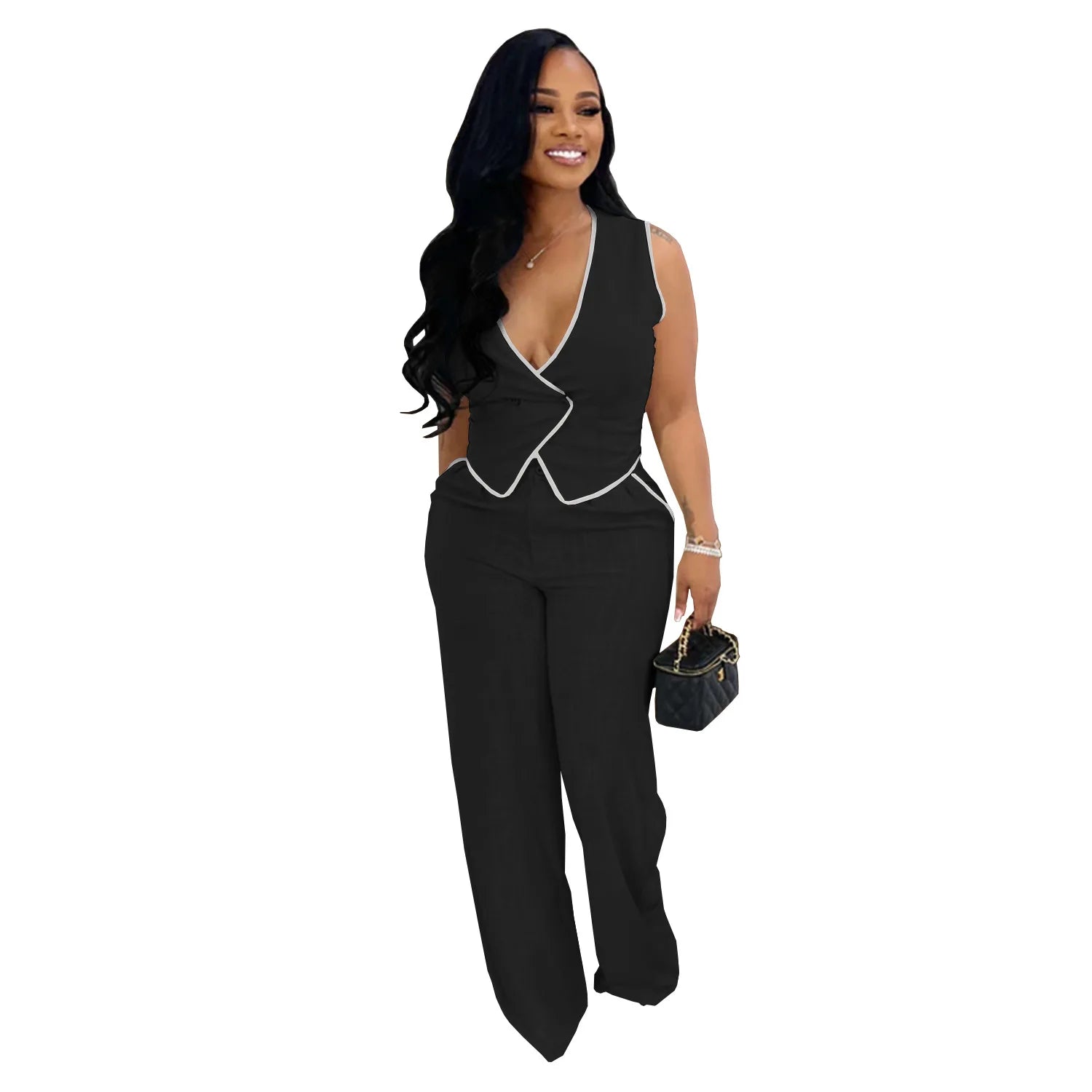 Elegant Black Two Piece Women Set for Summer 2025