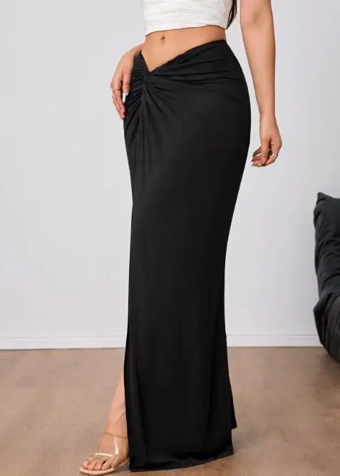 Elegant High Waisted Casual Skirt for Women in Solid Color