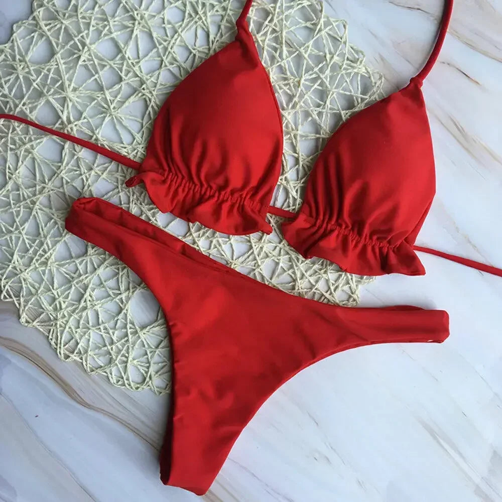 Trendy Push-up Brazilian Bikini Set for Women in Polyester