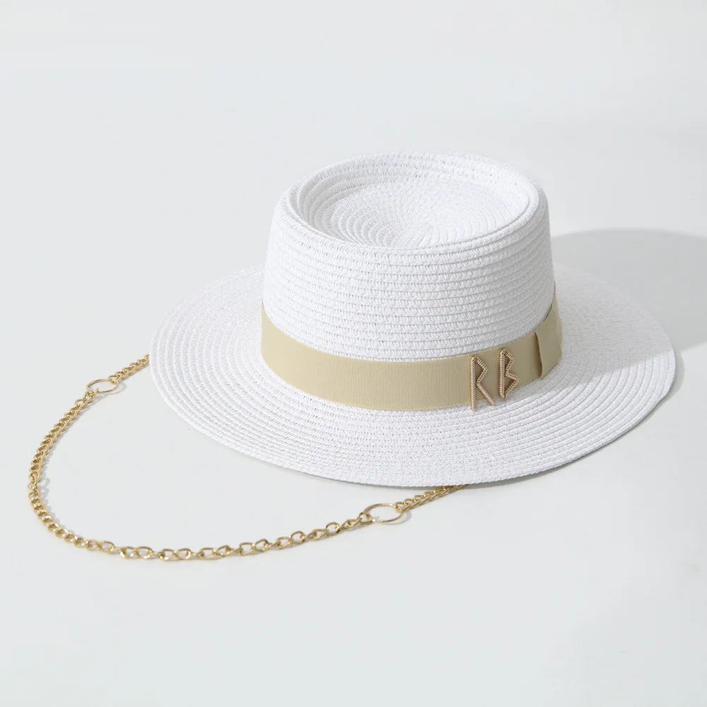 Elegant Women's Straw Sun Hat with Ribbon for Parties