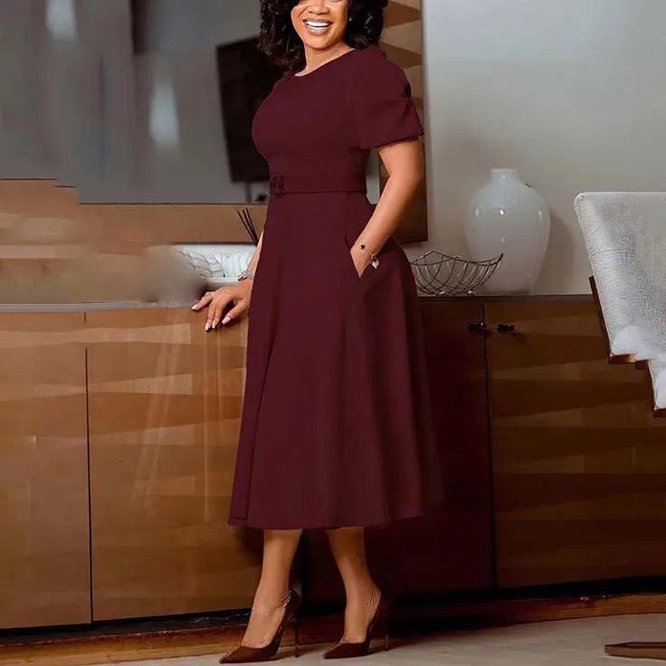 Professional Women's A Line Office Dress Mid Calf Polyester