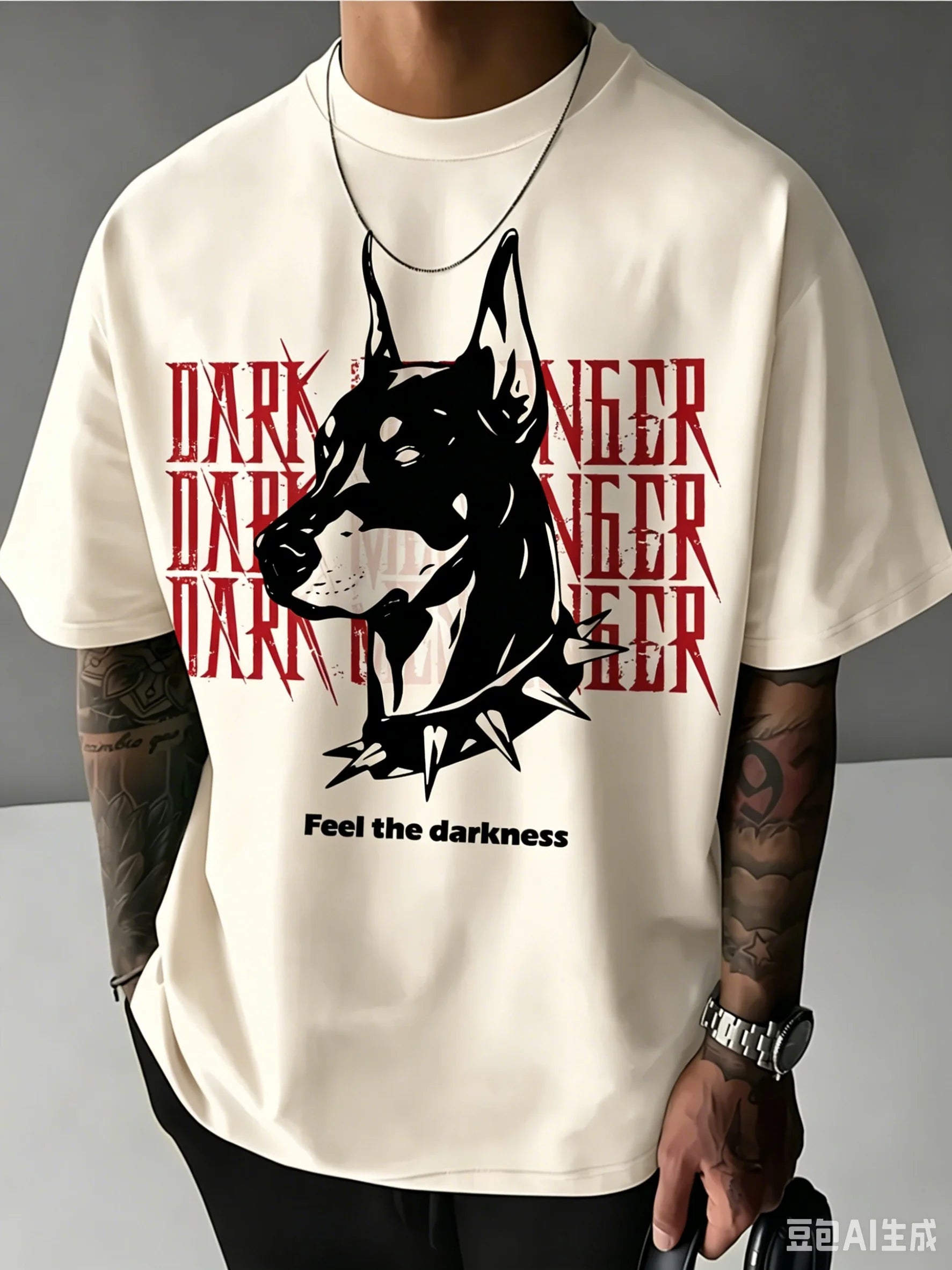 Men's Loose T-shirt - Dark Aesthetic Doberman Print - Street Style Casual Wear - Breathable Cotton Round-neck Short-sleeved Top