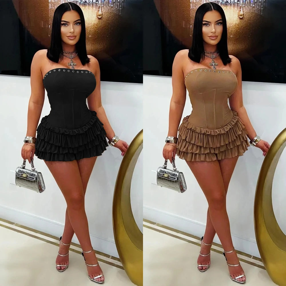 Elegant Strapless Mini Dress for Women with Ruffles