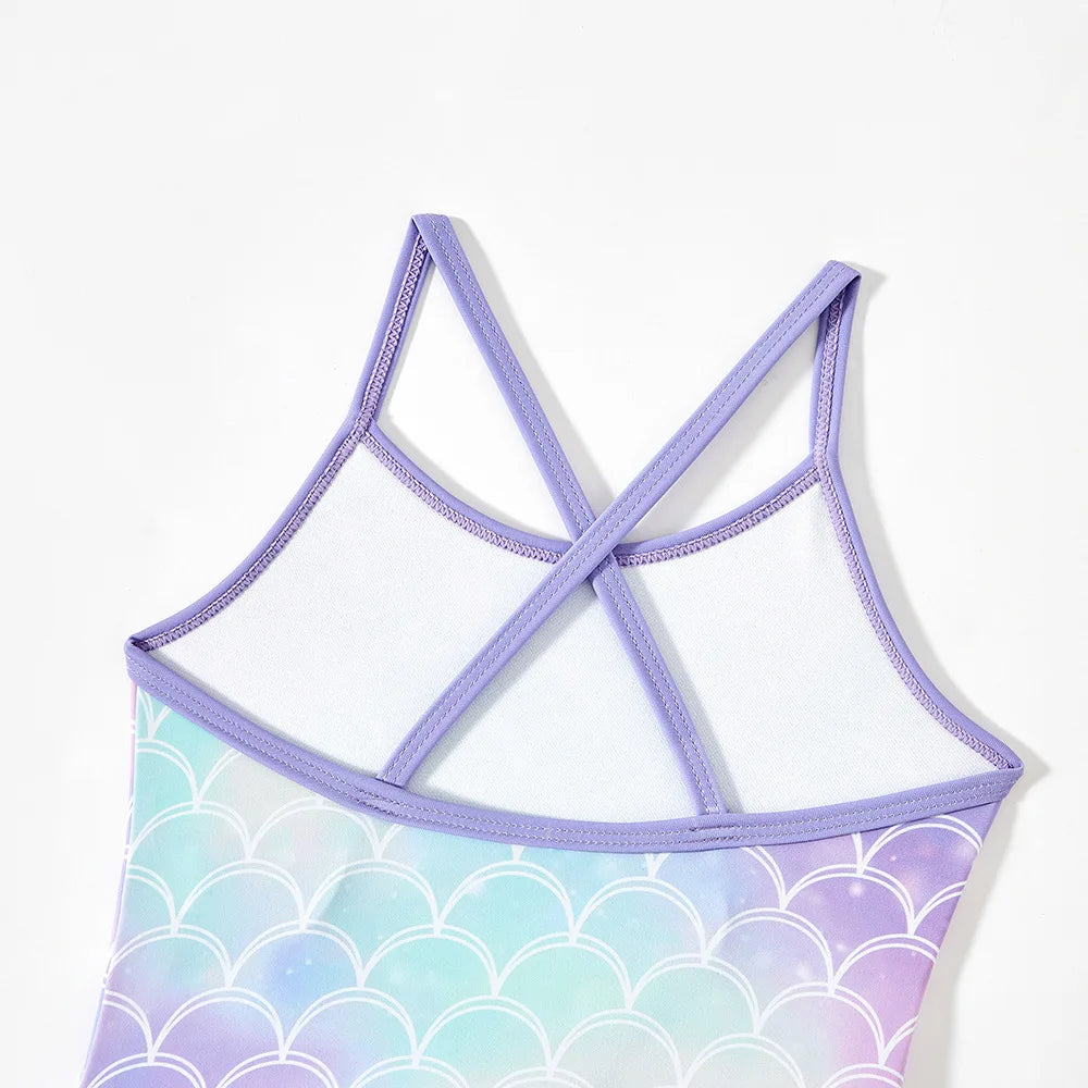 Mermaid Print One-Piece Swimsuit for Baby Girls 1-7Y