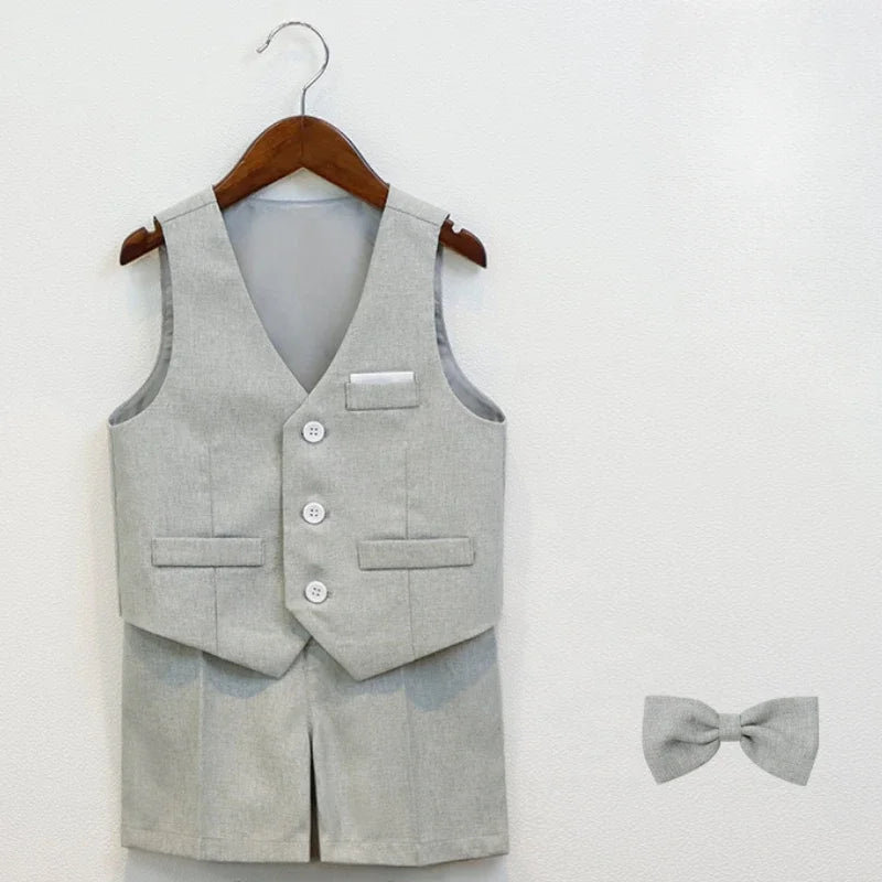 Boys Elegant Formal Vest Shorts Suit Set for Summer Events