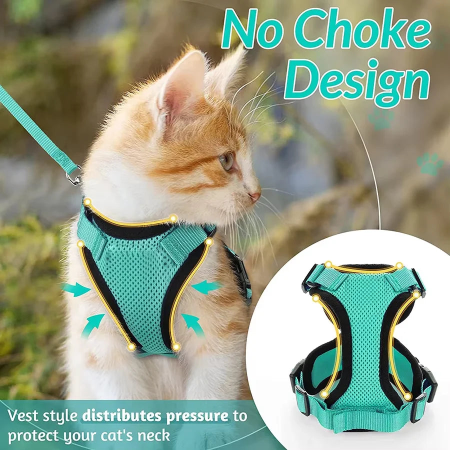 Adjustable Cat Harness and Leash Set for Small Pets