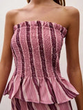 MALEY LifeStyle Women's Striped Midi Skirt and Strapless Top Set