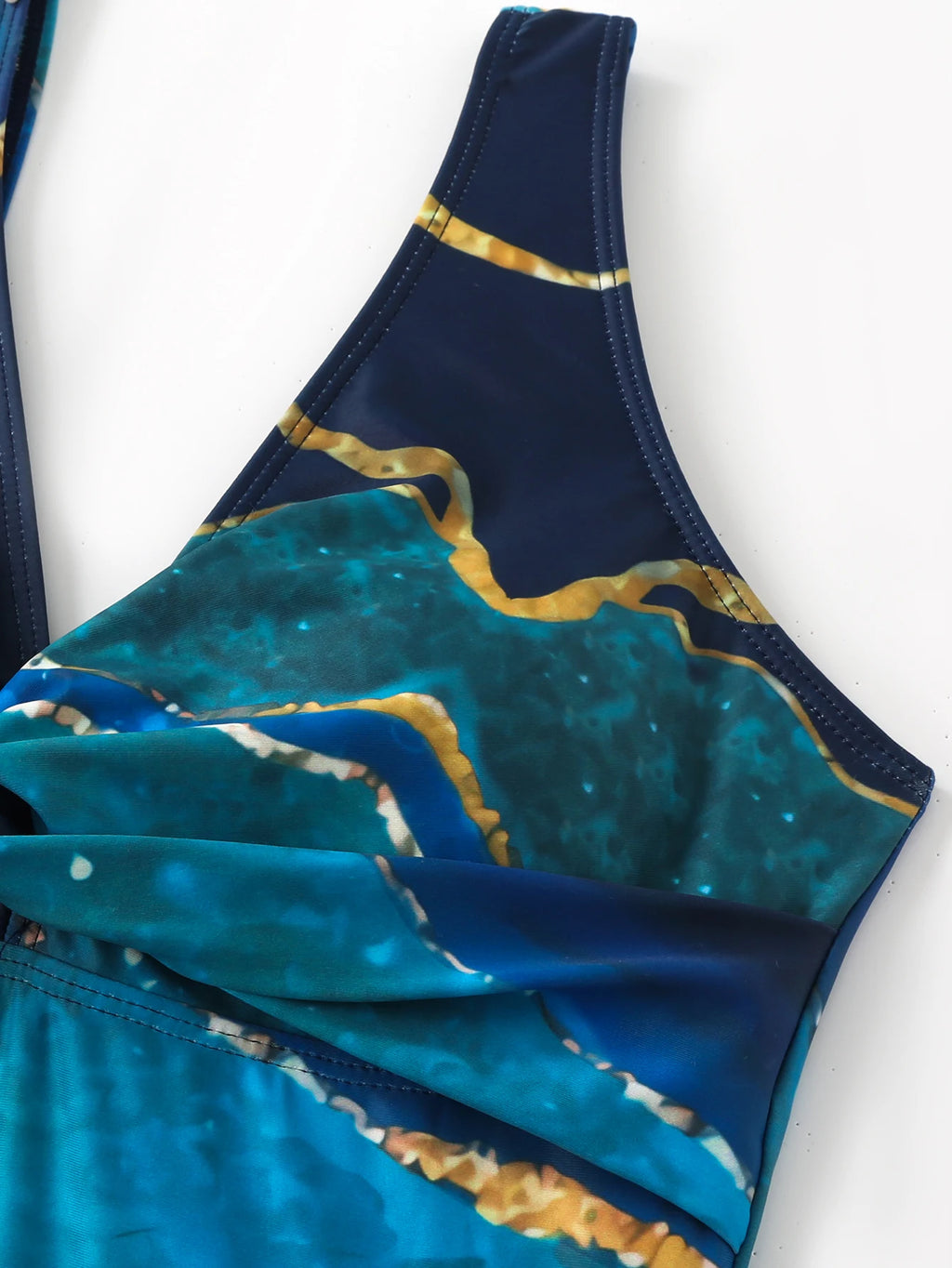 Blue Marble Print One-Piece Swimsuit for Women